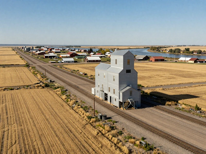Great Falls Montana area grain elevators and wheat fields in the Golden Triangle agricultural region