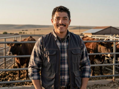 Diego, a feedlot operations manager from North Platte Nebraska, near cattle pens