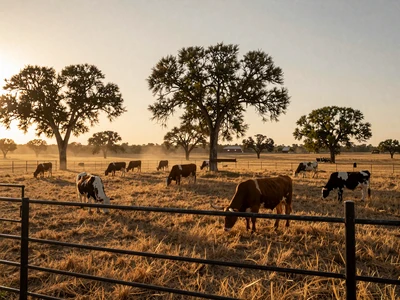 Texas cattle ranch with longhorn cows at sunset - Texas farmers dating