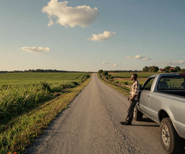 Solitary rural road through Southern farmland - representing the geographic isolation Black farmers navigate