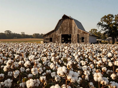 Alabama cotton field ready for harvest with barn - Alabama farmers dating