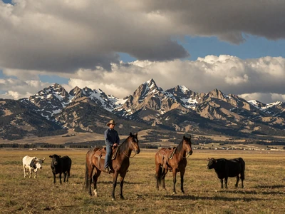Montana ranch with horses beneath Big Sky and Rocky Mountains - Montana farmers dating