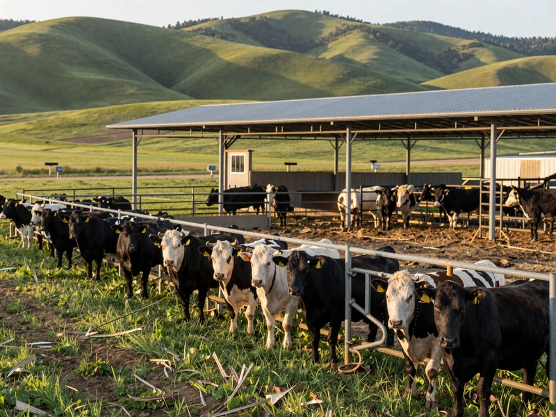 Large cattle ranch with premium Black Angus herd in well-maintained corrals and modern barn structures