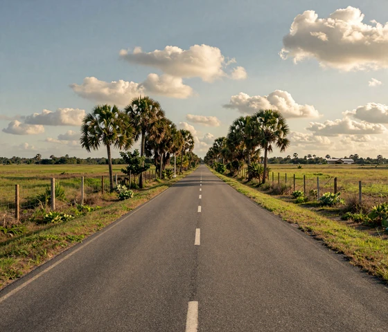A quiet two-lane road through rural central Florida rangeland showing the isolation Florida farm singles face when dating