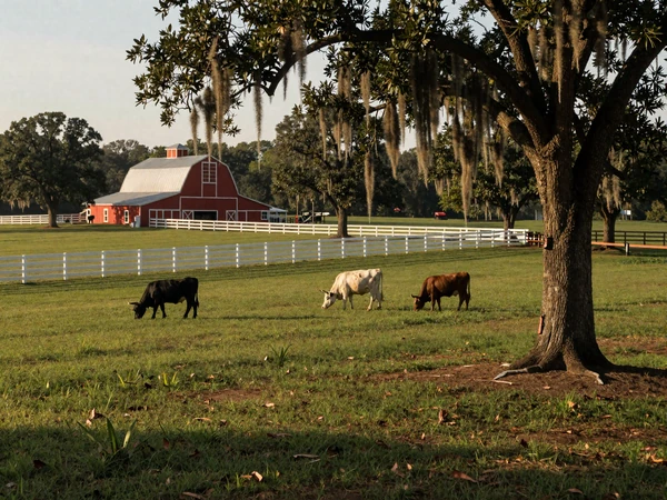 Alabama farmland with cattle and oak trees for Alabama farmers dating