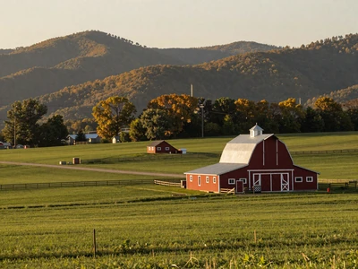 Tennessee rolling farmland with barn and Smoky Mountains for Tennessee farmers dating