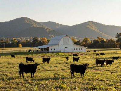 Tennessee rolling farmland with barn and mountains for Tennessee farmers dating