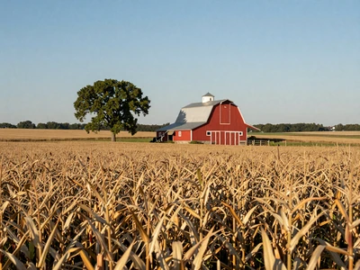 Iowa cornfields with red barn - explore Iowa farmers dating