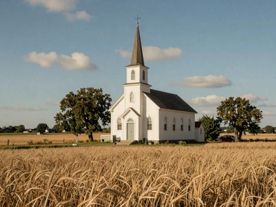 Country church surrounded by farmland - Christian farmers dating