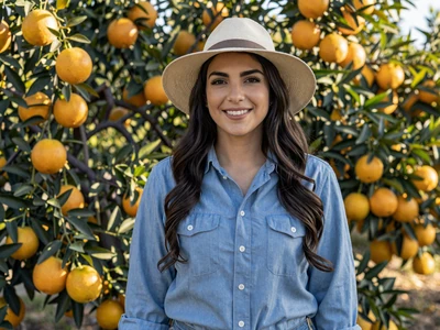 Maria, a citrus grower from Bartow Florida, smiling in her orange grove in Polk County