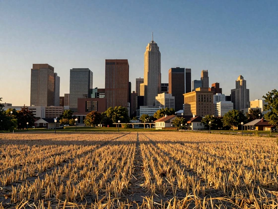 Minneapolis skyline viewed from surrounding farmland showing the bridge between rural and urban Minnesota