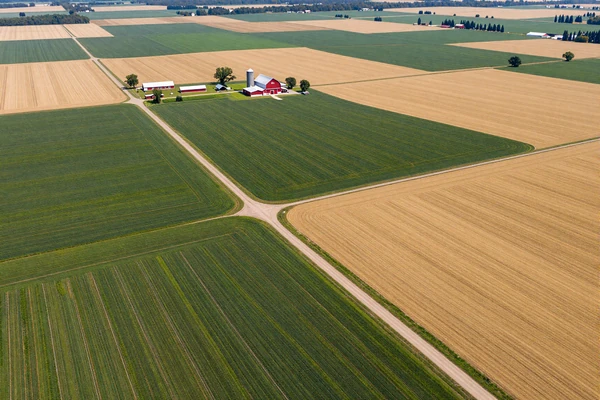 Aerial view of Midwest patchwork farmland - local farmers dating by state