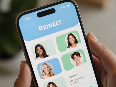 Modern smartphone showing Farmstead Singles social-style dating interface