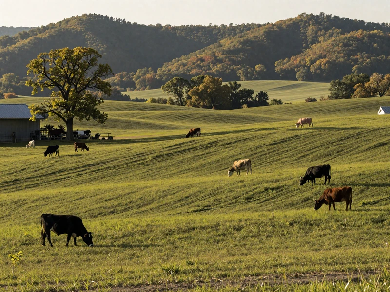 Missouri Ozark rolling farmland with cattle grazing for Missouri farmers dating
