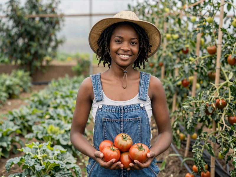 Black woman farmer smiling in her vegetable garden - Black farmers dating community