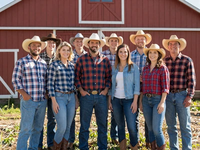 Diverse group of farmers in front of a barn - niche dating communities
