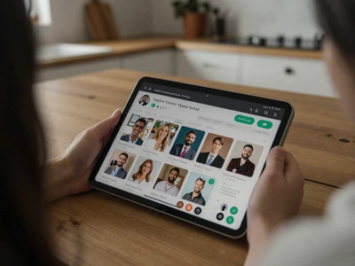 Social activity feed with farmer profiles on tablet screen