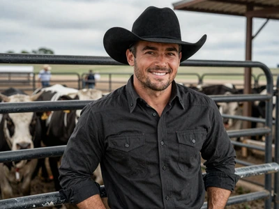 Derek, a rodeo competitor and cattle buyer from Wichita Kansas, standing at a livestock sale barn