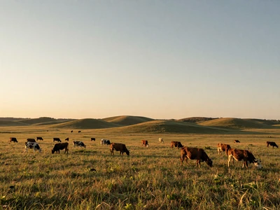 Kansas Flint Hills grassland with cattle at sunset for Kansas farmers dating